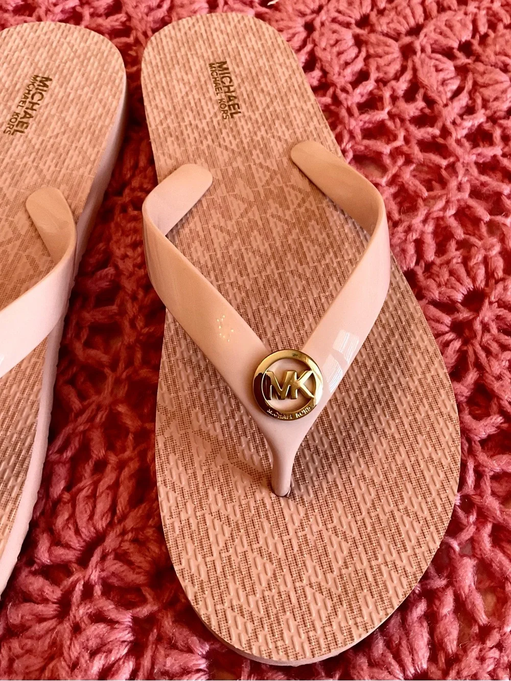 Michael Kors Blush Patent Logo Thong Sandals